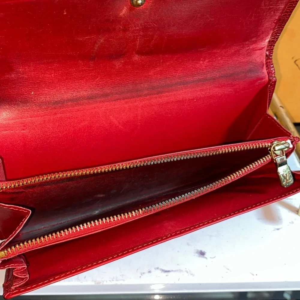 Authentic Louis Vuitton Red Epi Sarah Leather Wallet